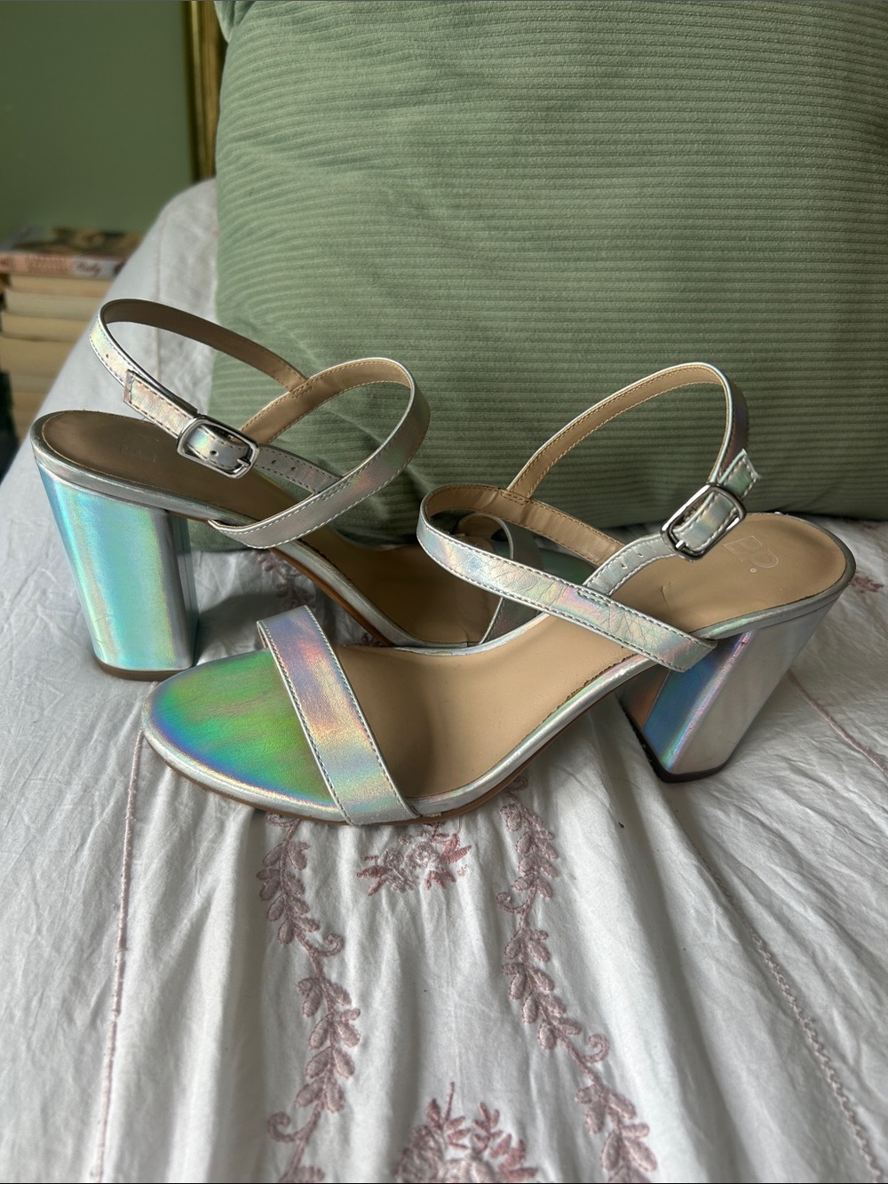 bp Iridescent Block Heel Sandals - Silver Multi